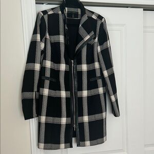 White House Black Market Black & White Plaid Pea Coat